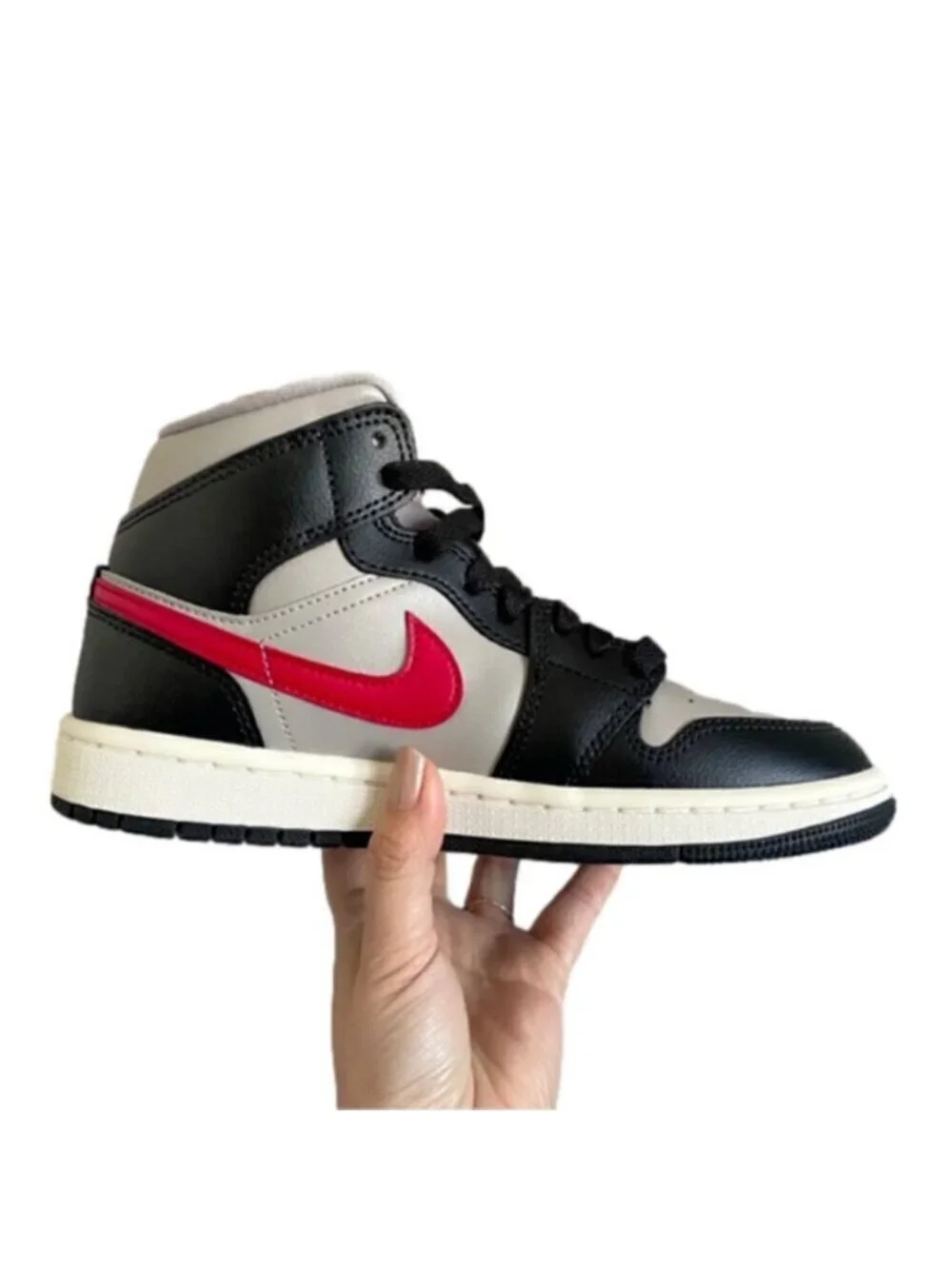 Air Jordan 1 Mid Black / Grey / Red Sneakers - 5.5US, BNIB
